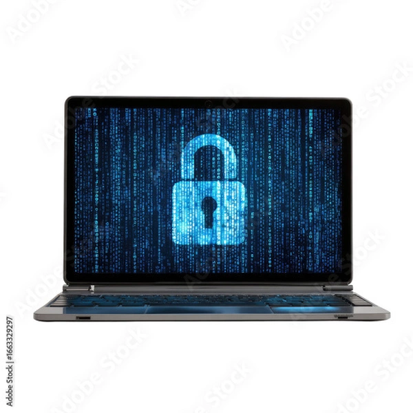 Fototapeta Laptop screen with a lock graphic and binary code