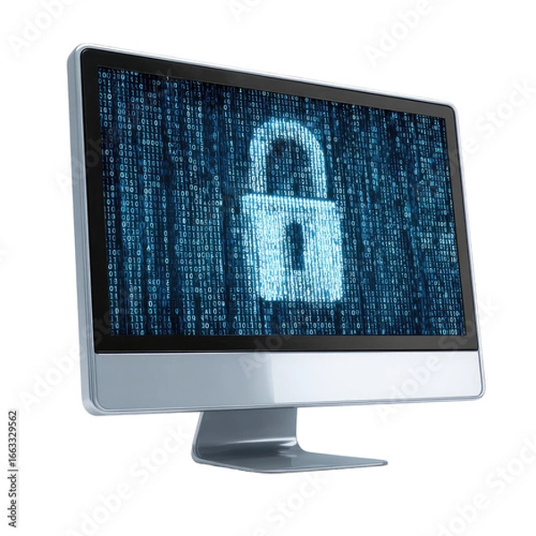 Fototapeta Computer screen with padlock and binary code