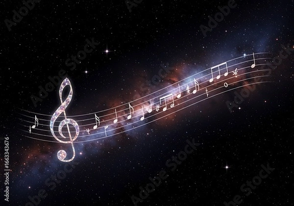 Obraz Musical notes float through space, creating a cosmic symphony of stars