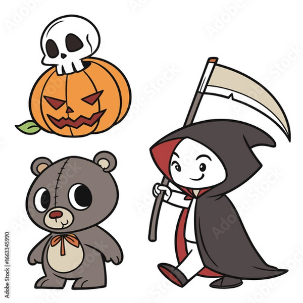 Fototapeta Halloween line icon set. Group of object. Ghost, horror, celebration, moon, witch, pumpkin.