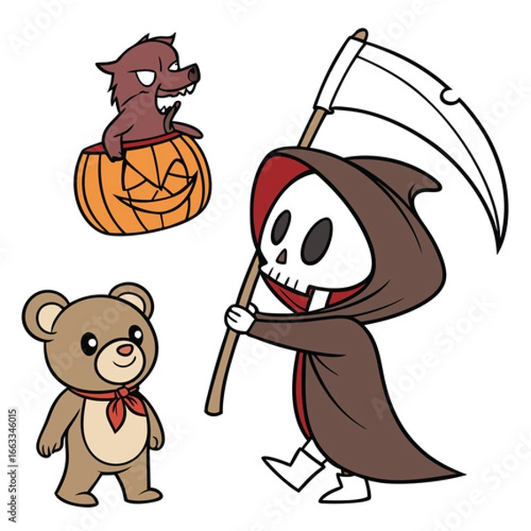 Fototapeta Halloween line icon set. Group of object. Ghost, horror, celebration, moon, witch, pumpkin.