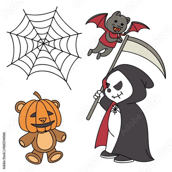 Fototapeta Halloween line icon set. Group of object. Ghost, horror, celebration, moon, witch, pumpkin.