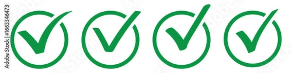 Obraz Hand drawing green tick mark icon on white background.  Digital hand drawing check mark vector set. Creative vector tick mark icon set. 