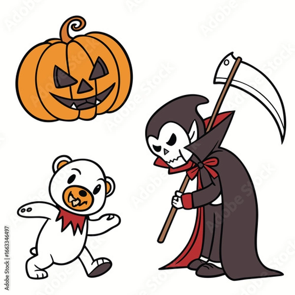Fototapeta Halloween line icon set. Group of object. Ghost, horror, celebration, moon, witch, pumpkin.