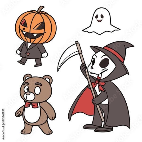 Fototapeta Halloween line icon set. Group of object. Ghost, horror, celebration, moon, witch, pumpkin.