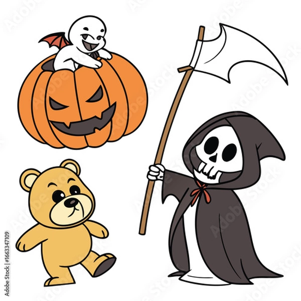 Fototapeta Halloween line icon set. Group of object. Ghost, horror, celebration, moon, witch, pumpkin.