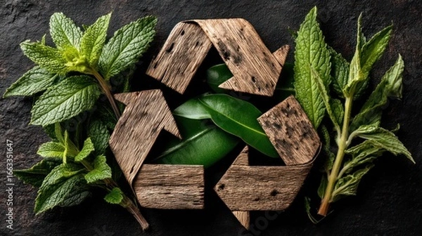 Obraz Recycled symbol framed by fresh mint