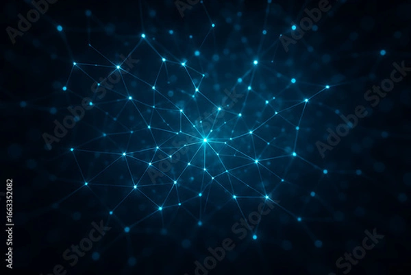 Obraz “Neural Network Visualization – Glowing Blue Nodes and Data Connections on Dark Background”