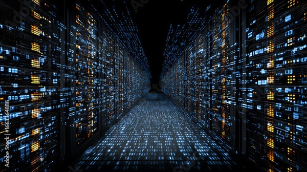 Fototapeta  An image of network servers transmitting data in binary form (1)