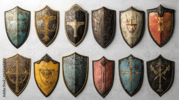 Obraz several antique shield models from ancient kingdoms