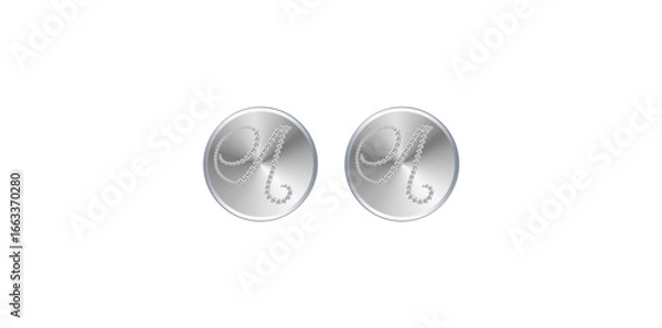 Fototapeta Males Cufflinks On White Background, Fashion Accessory With Alphabet A Insert Vector Illustration.
