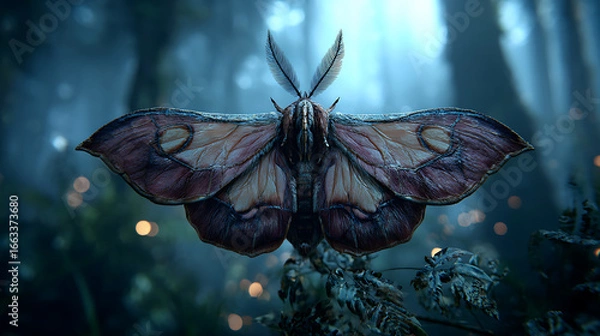 Fototapeta  An alluring hybrid moth in an ethereal forest setting 