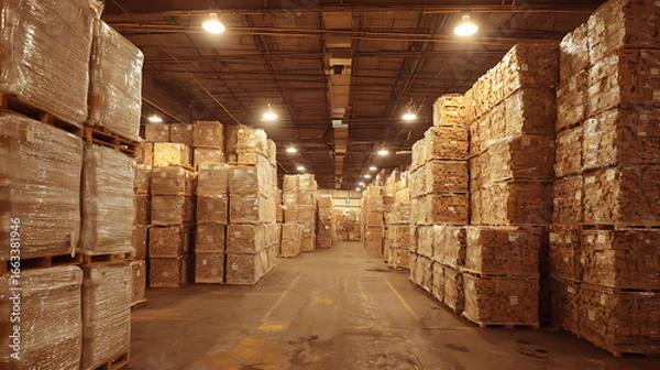 Fototapeta  A large warehouse with stacks of shrink-wrapped pallets (2)