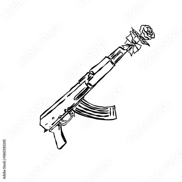 Obraz AK-47 with rose vector illustration
