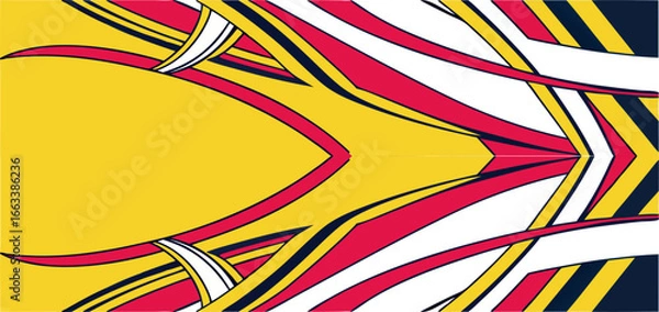 Obraz Sport Car Wrap Design – Abstract Racing Stripes in Red, Yellow, and Black Vector Illustration
