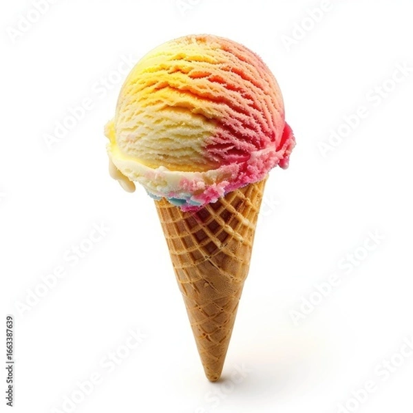 Fototapeta Multi-colored ice cream scoop on a waffle cone