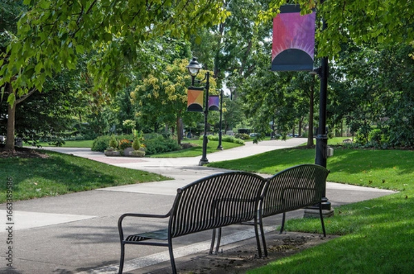 Obraz Beautiful Park with Paths and Benches