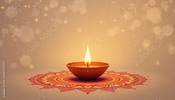 Obraz A beautiful diya illuminated against a soft golden background with shimmering lights