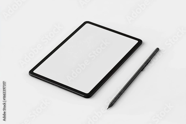 Obraz Tablet mockup next stylus screen is white background is white slight angled view realistic with no shadows