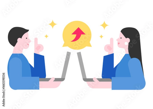 Obraz ノートパソコンを使う人物と矢印のイラスト	