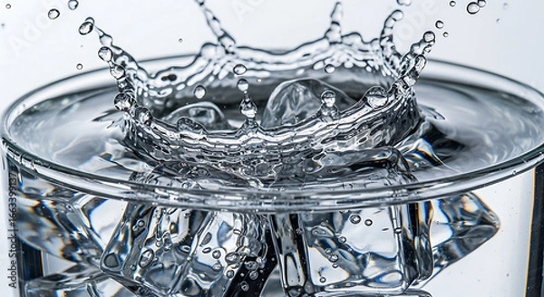 Fototapeta Water splash with ice cubes in a glass