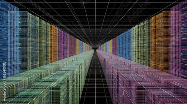 Fototapeta  A visualisation of data being stored in a network server (3)