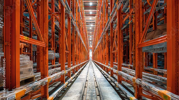 Fototapeta  Warehouse using vertical racking system for space optimization (3)