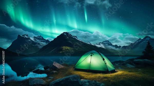 Obraz Aurora with camping tent

