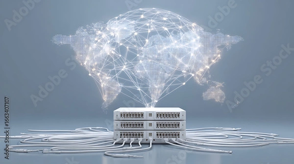 Fototapeta  A network server hub maintaining global connectivity (1)