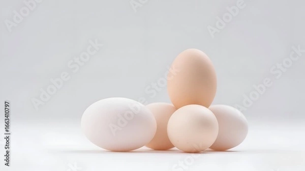 Obraz Group of Fresh Brown Chicken Eggs on White Background – High Resolution Close-Up