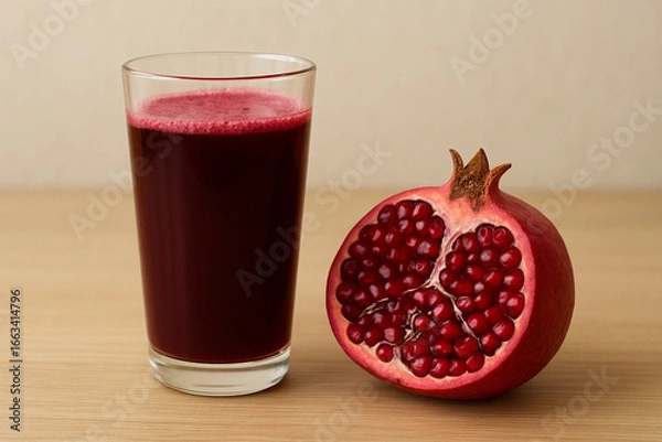 Fototapeta Freshly squeezed pomegranate juice – the process of preparation and pouring into a glass
