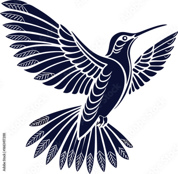 Obraz Stylized Dark Blue Hummingbird in Flight flying wings spread