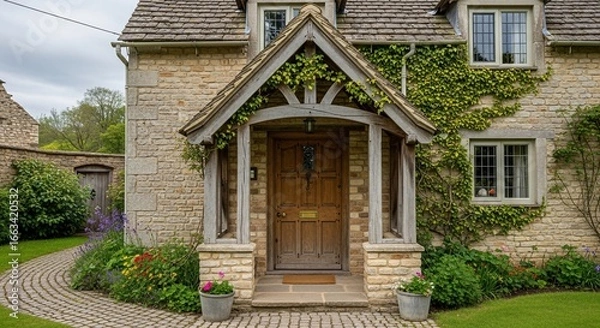 Obraz Charming Stone Cottage Entrance with Ivy