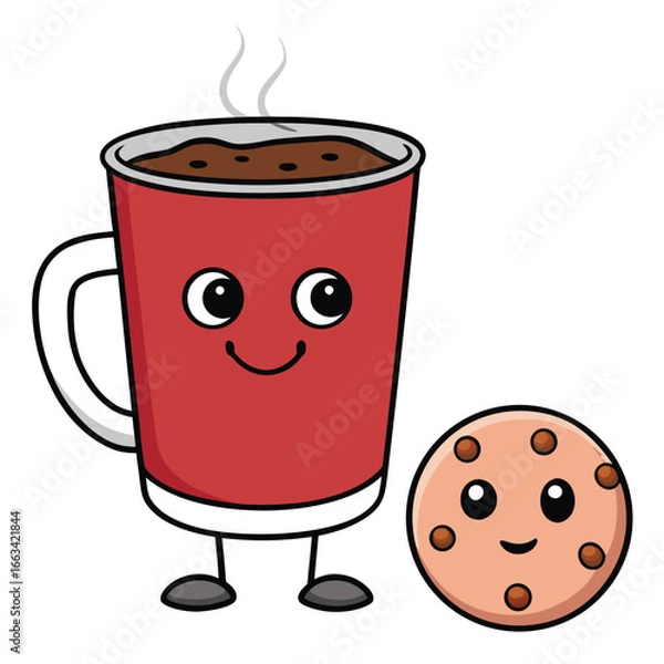 Fototapeta Cute Hot Chocolate and Cookie Characters Having Fun Together