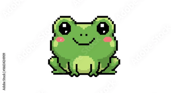 Obraz Cute Pixel Art Frog Icon A Happy Amphibian with Adorable Kawaii Features