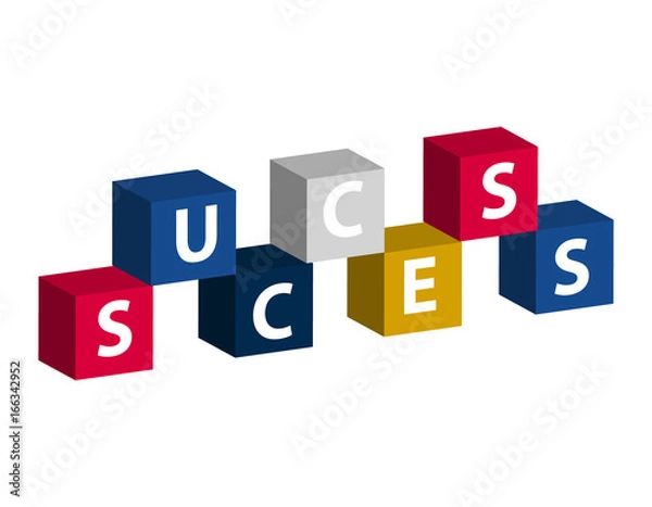 Fototapeta Color cube with text success isolated on white background.