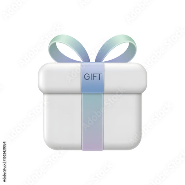 Fototapeta Isolated 3D Render of a Simple White Gift Box with Blue and Green Ribbon Against Black Background Perfect for Holiday Greetings and Celebrations