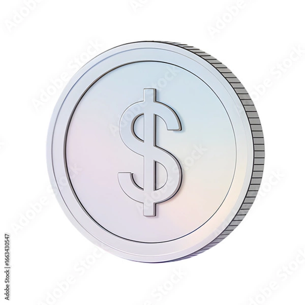 Fototapeta Isolated silver dollar coin with a distinctive dollar sign shining against a dark background emphasizing financial concepts and wealth accumulation