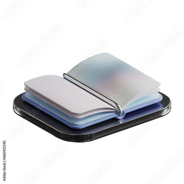 Fototapeta Open book lying on the surface with floating sheets around representing knowledge learning and creativity in a modern and minimalist design style