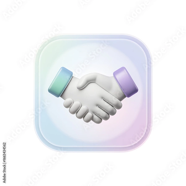 Fototapeta Stylized 3D Handshake Icon with Pastel Colors Representing Business Partnership and Agreements on a Clean Background with Smooth Lighting