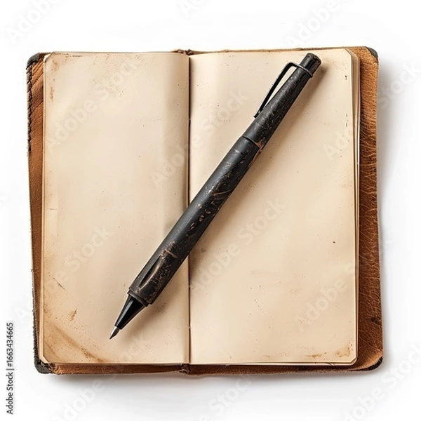 Fototapeta Open vintage notebook with pen