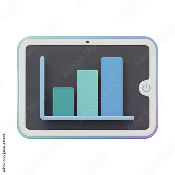 Fototapeta Tablet with Growing Bar Graph Displaying Data and Market Analysis for Business and Investment Growth on Dark Background