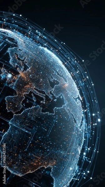 Fototapeta Earth Visualization Highlighting Digital Communication and Network Grid