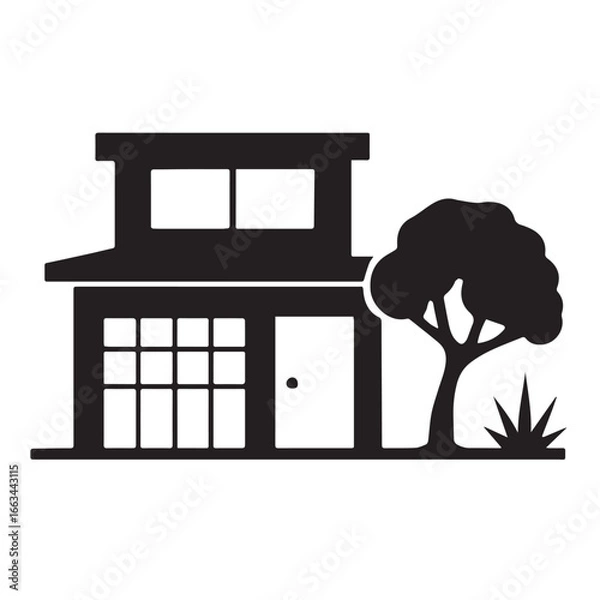 Fototapeta Modern House Silhouette Vector – Minimalist Home Icon Design for Architecture and Real Estate