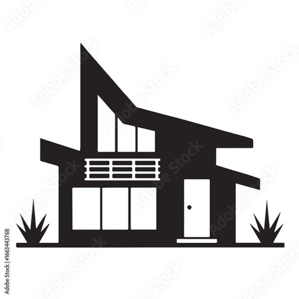 Fototapeta Modern House Silhouette Vector – Minimalist Home Icon Design for Architecture and Real Estate