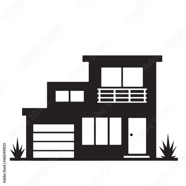 Fototapeta Modern House Silhouette Vector – Minimalist Home Icon Design for Architecture and Real Estate