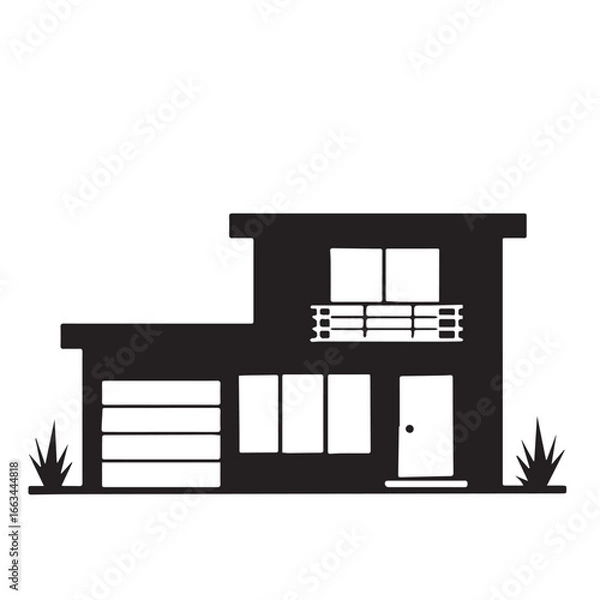 Fototapeta Modern House Silhouette Vector – Minimalist Home Icon Design for Architecture and Real Estate