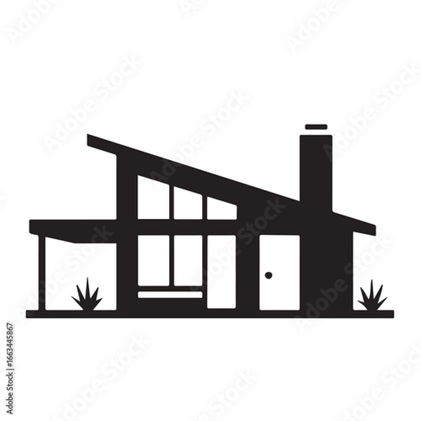 Fototapeta Modern House Silhouette Vector – Minimalist Home Icon Design for Architecture and Real Estate