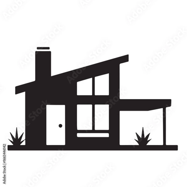 Fototapeta Modern House Silhouette Vector – Minimalist Home Icon Design for Architecture and Real Estate