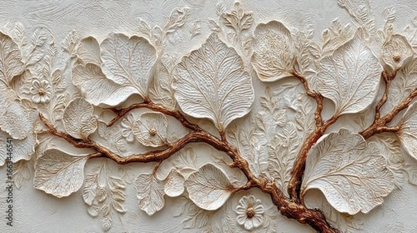 Obraz Ornate, cream-colored leaf and flower relief carving